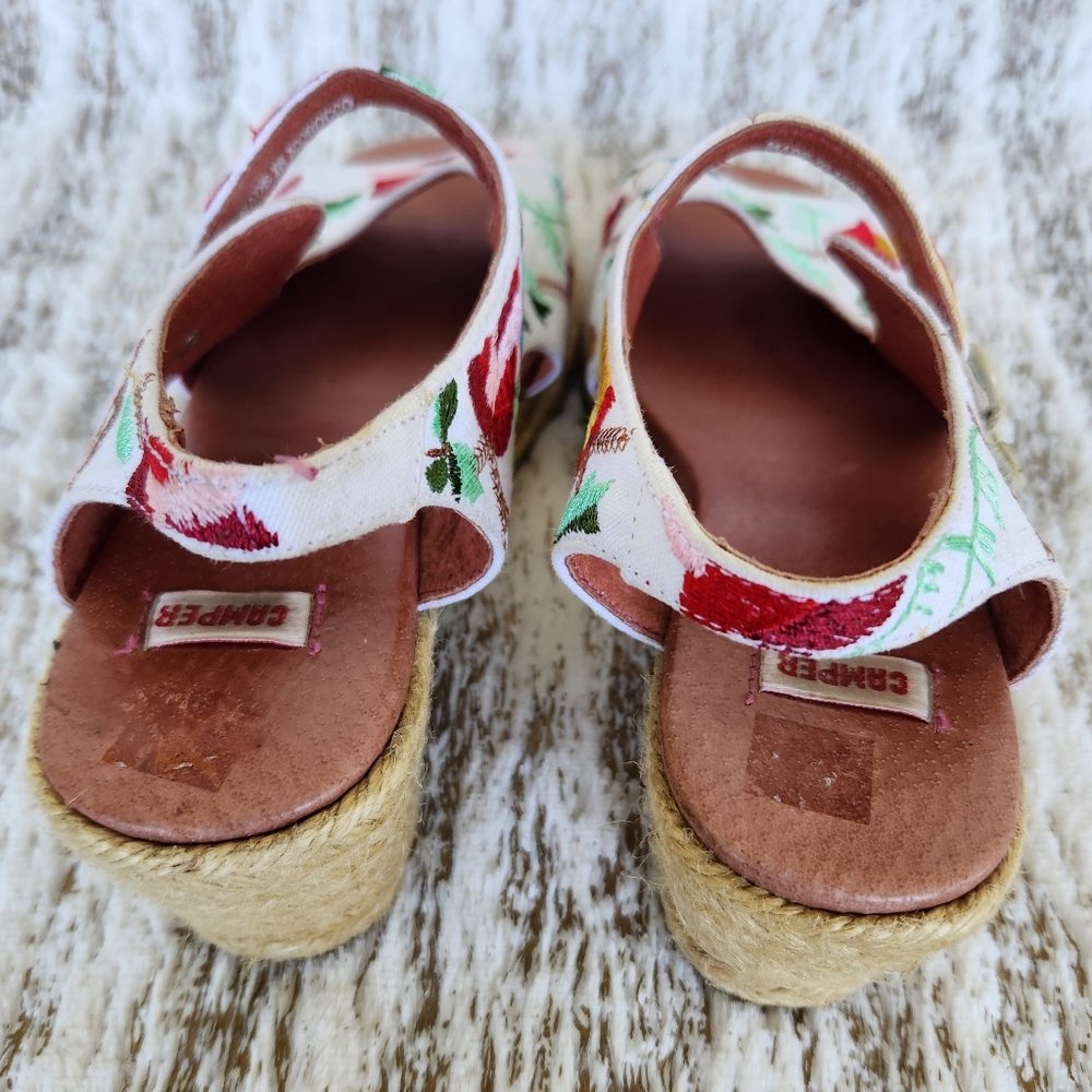 Camper Embroidered Canvas Espadrille Wedge Heel Sandal White Women's Size 6.5 7 - Picture 4 of 13